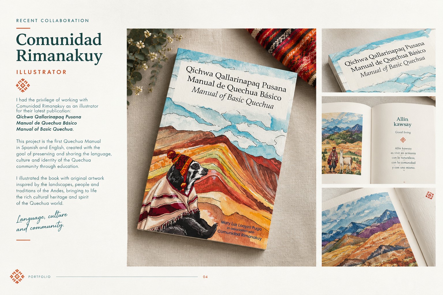 Cover of “Manual de Quechua Basico” illustrated by Valentina Quispe