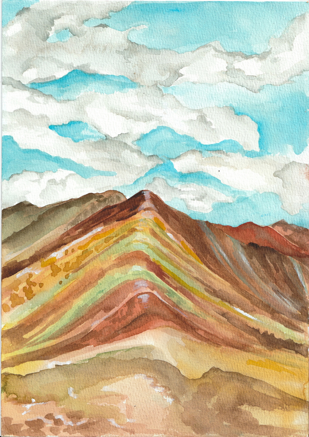 Watercolour illustration of the Rainbow Mountain, Peru