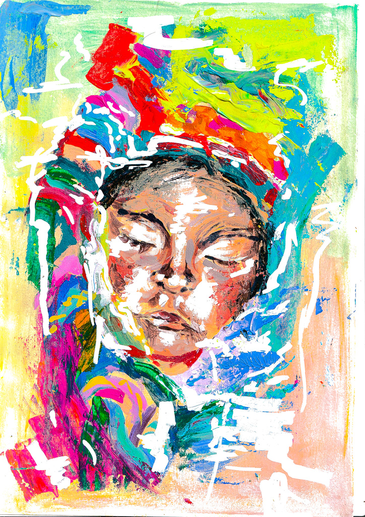 Expressive acrylic portrait in vivid colours